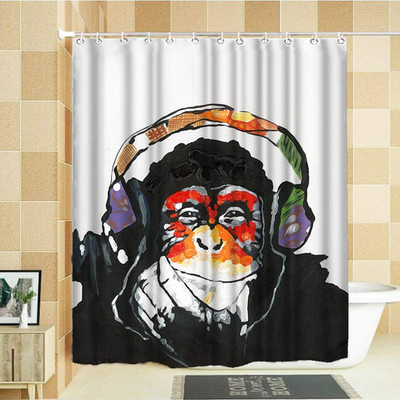Monkey Shower Curtains Funny Animal Chimpanzee Bathroom Curtain with Hooks 72×72