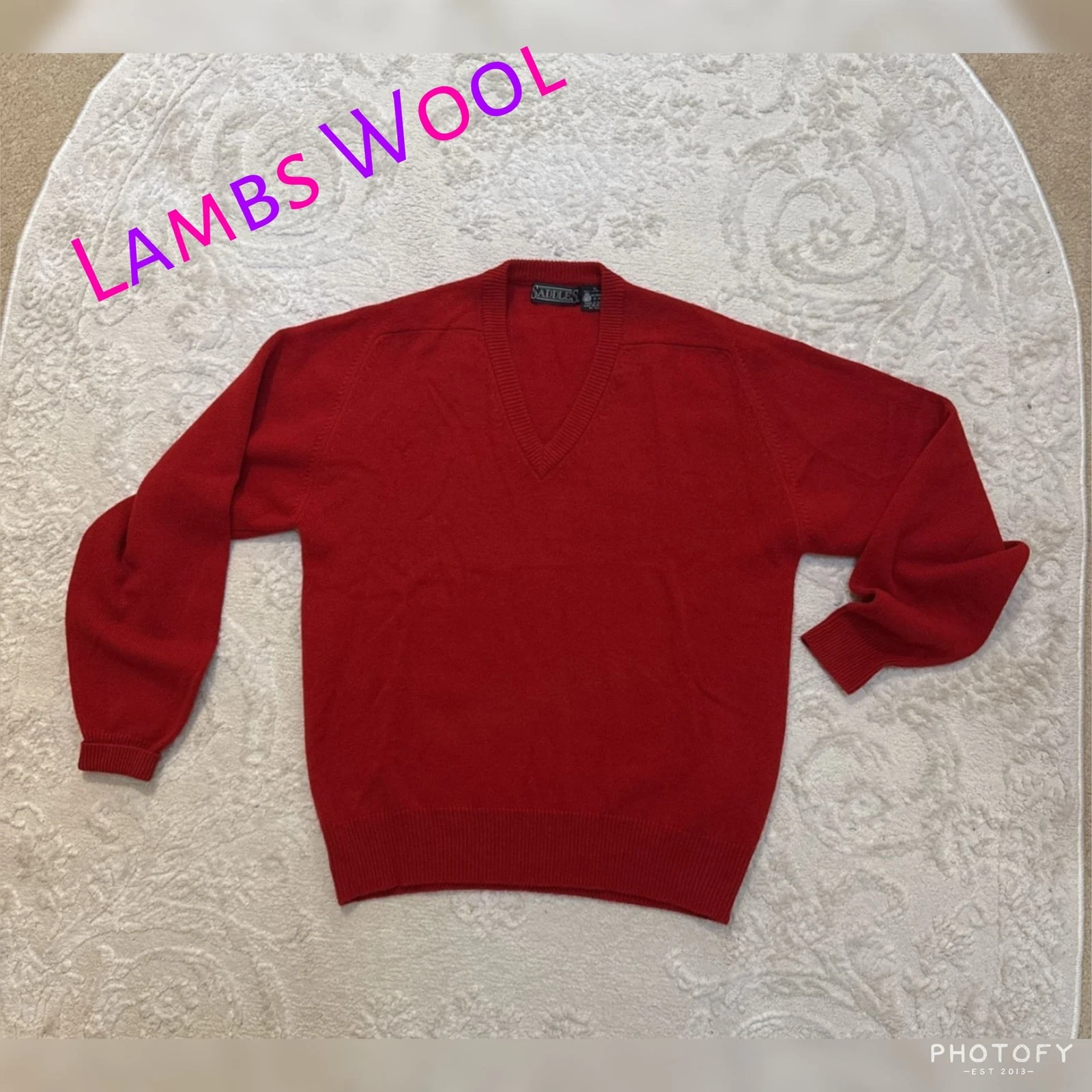 Saddles Men's Red Sweater Size X Large 100% Lambs Wool