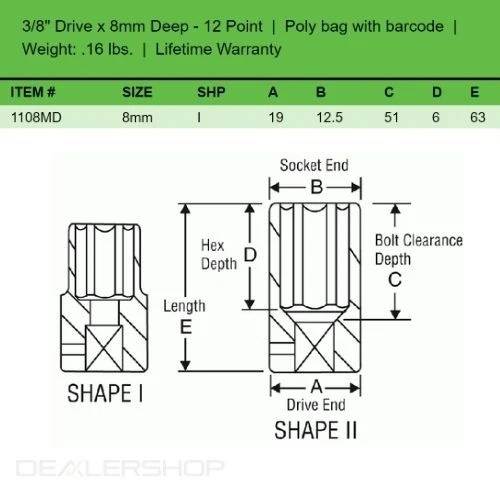 Grey Pneumatic 1108MD 3/8" Drive x 8mm Deep Length Impact Socket, 12-pt - Image 4 of 4
