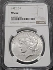 1922 Peace Silver Dollar NGC MS62