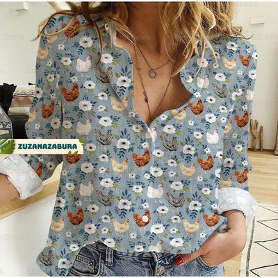 Chicken Floral Shirt Chicken Linen Look Shirt Farm Shirt Gift For Her Women Chic