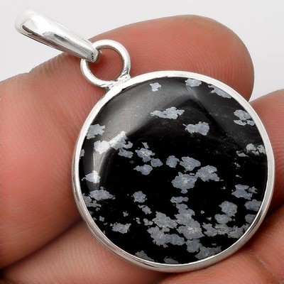 Natürliche Schneeflocke Obsidian 925 Sterling Silber Anhänger Schmuck P-1001
