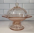 VTG Madrid Pedestal Covered Cheese/Butter Dish Indiana Glass Recollection Pink