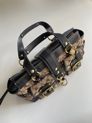 Coach 65th Anniversary Legacy Satchel Handbag Black Leather Pocket