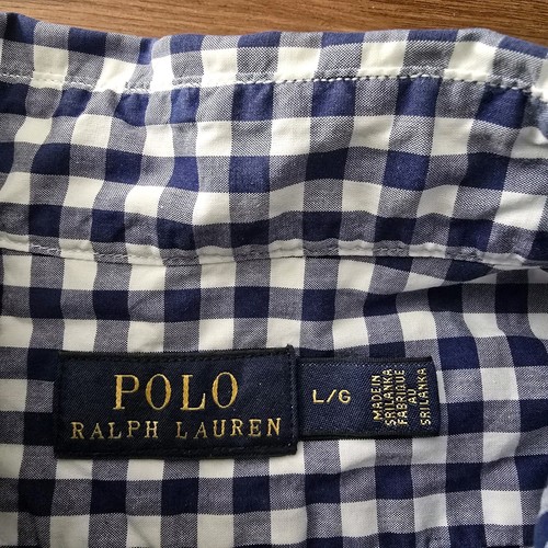 Polo Ralph Lauren sz L shirt plaid gingham plaid blue white cotton shirt - Picture 3 of 5