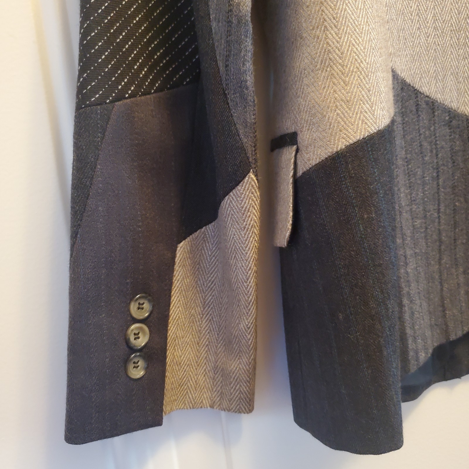 Harve Benard gray/tan patchwork collared button w… - image 5