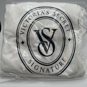 NEW Victoria's Secret 100% Cotton White Top&Pants Black Logo Pajama/Jogger Set
