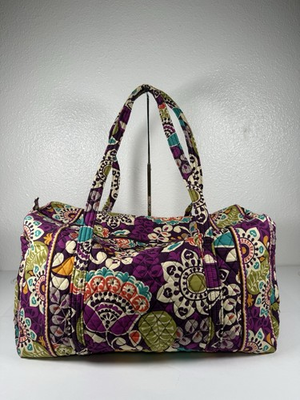 #ad XL Vera Bradley Duffel Overnight Bag Travel Weekender Plum Crazy Double Strap $22.45