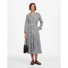 Madewell Tie-Waist Midi Shirtdress in Stripe Deep Forest Women's Size 14 NWT