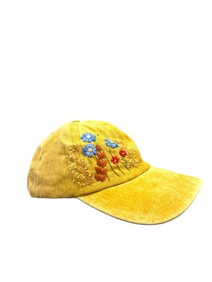 Hand Embroidered Baseball Cap Floral Design Cotton Adjustable Hat.