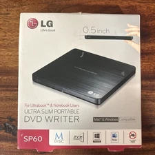  LG External DVD-WRITER Black Ultra-Slim Portable SP60 DVD-RW 