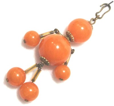 Vintage MARBLEIZED Butterscotch BAKELITE and BRASS ZIPPER PULL Figural Boy Girl