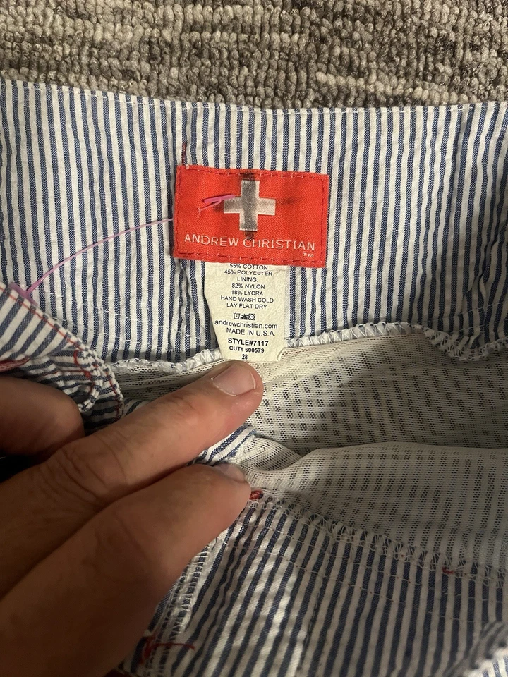 Andrew Christian Hombres Cordón Seersucker Bañador Board Shorts Bolsillos 28 Foto 4 de 4