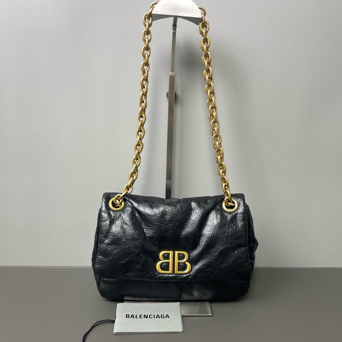 Balenciaga Monaco Small Calfskin Leather Chain Flap Shoulder 