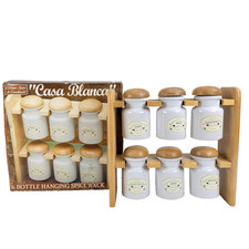 VTG Casa Blanca 6 Bottle Hanging Spice Rack Wooden Holder 2003