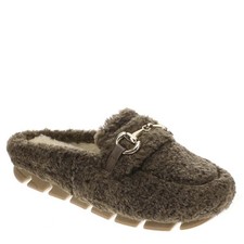 MIA Cocoa Chocolate Mules Womens Shearling Beige Flats Casual 7.5 Adorable New