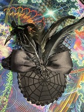 Spiderweb Fascinator Gothy Witchy Nightclub Fashion Black On Black - HANDMADE
