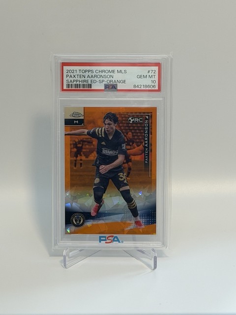 2021 Topps Sapphire MLS - Img Var - Paxten Aaronson RC - Orange 21/25 - PSA 10