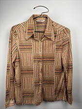 1970s disco dagger Collar novelty shirt abstract orange brown Pattern east Large