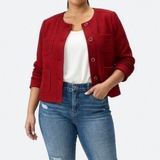 Image of Liz Claiborne Boucle Lady Jacket Red Large 0X Button Front Blazer