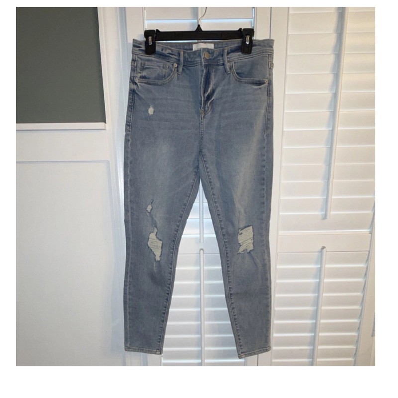 Dear John Women’s High Rise Skinny Distressed Light Wash Button Zip Denim Jeans