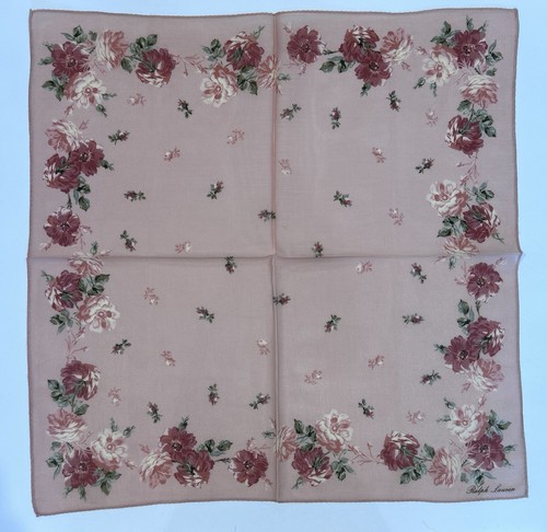WOMEN HANDKERCHIEF RALPH LAUREN FLORAL Pink COTTON POCKET SQUARE 18” - Picture 7 of 7