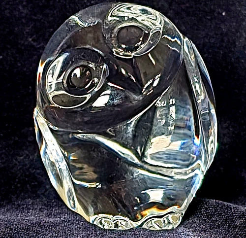 Vintage Steuben Crystal Owl Figure Paperweight Hand Cooler EUC