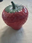 Vintage Hazel Atlas Milk Glass Strawberry Lidded Jam Jar
