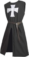 Medieval Knight Tunic Black Templar Crusader Surcoat LARP Costume for Men