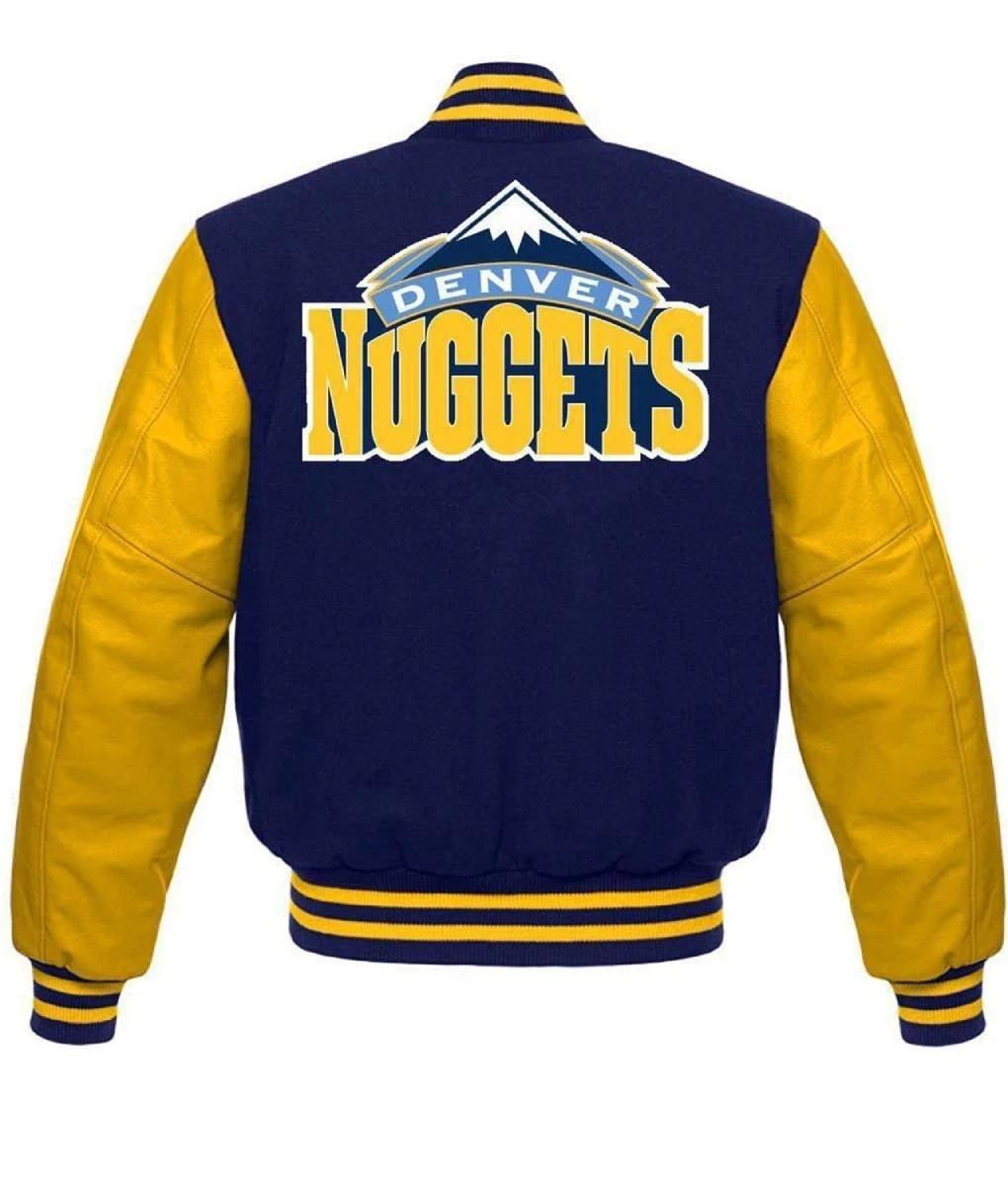 Denver Nuggets Navy blue Body Yellow Baseball Jacket Varsity Jacket