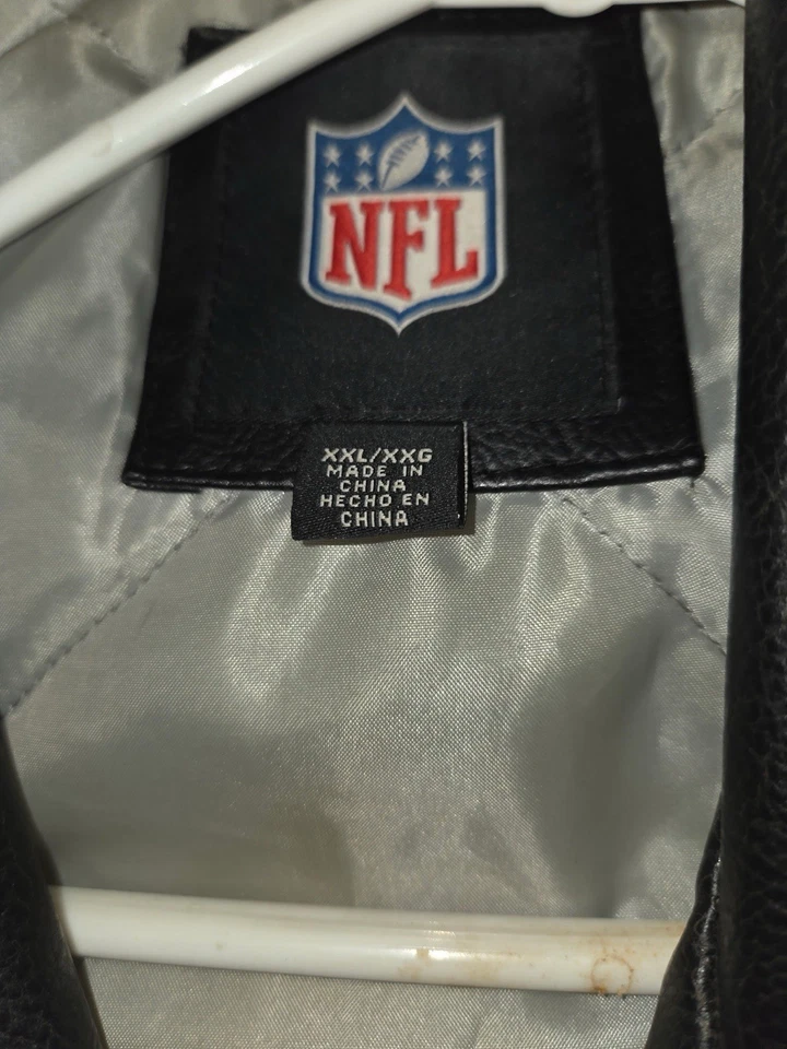 Raiders NFL Genuine Leather Jacket XXL Black Silver – Zipper Needs Repair - Image 3 of 4
