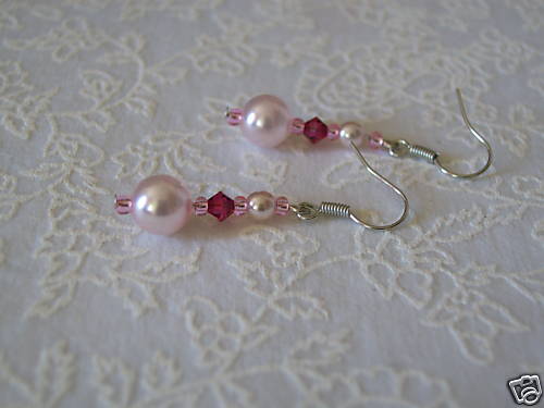 Boucles D'oreilles Mariage - Blanc/Ecru/Violet - Perles En Verre - Fantaisie Pas Cher