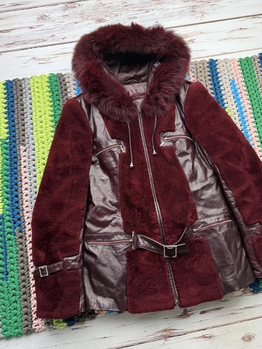 Vintage Real Sheepskin Coat With Fur Hood Women’s Size S - Picture 2 of 15