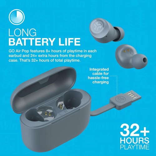 JLab Go Air Pop True Wireless Bluetooth Earbuds - Slate Color In-Ear Headphones - Picture 5 of 8