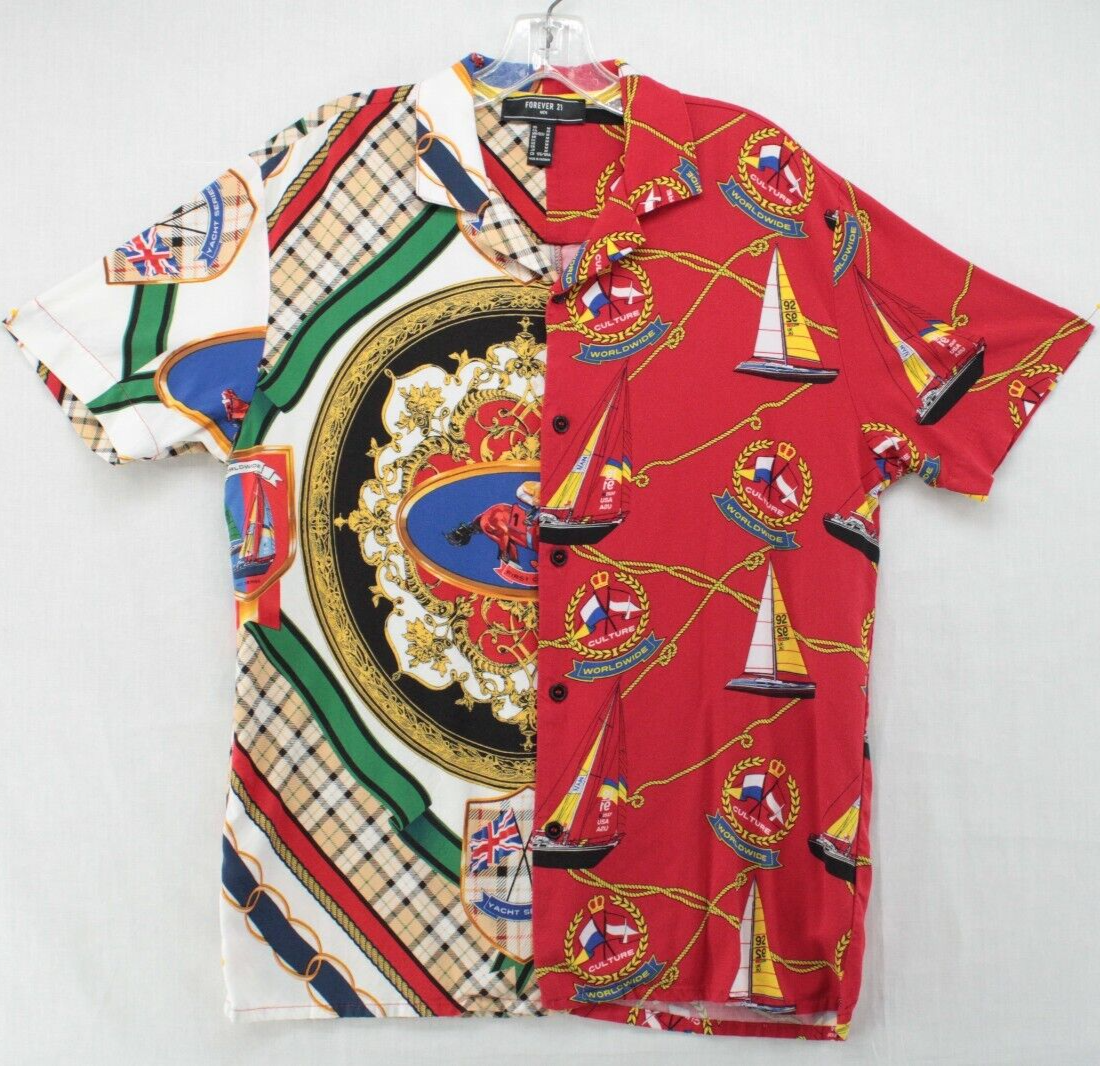 Forever 21 Shirt Nautical Anchors Horses Ropes Flags Men's M Short