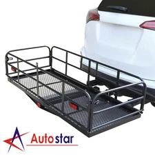 500lbs Folding Rack Cargo Basket Trailer Hitch Mount Luggage Carrier For SUV 