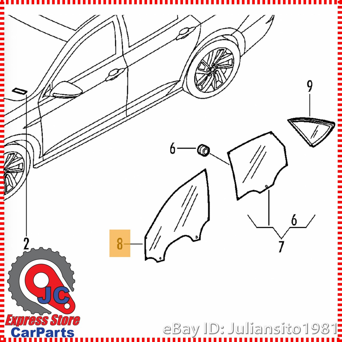 17A845202 VOLKSWAGEN GENUINE OEM JETTA FRONT RIGHT DOOR GLASS  