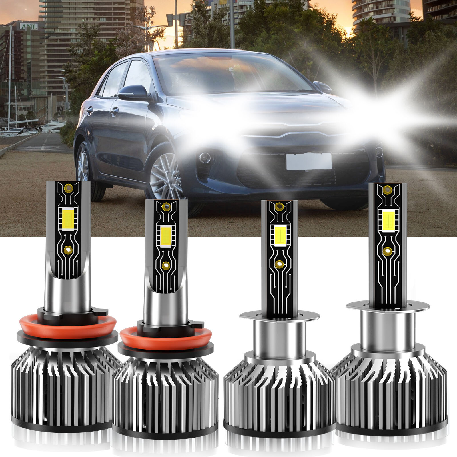 For Kia Rio 2012-2017 4x LED Headlight Bulbs High Low Beam Kit 6500K H1+H11