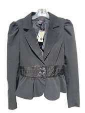 Vintage 90s NWT ARDEN B LUXE Black Jacket SML Satin Waist Career Bosslady Blazer