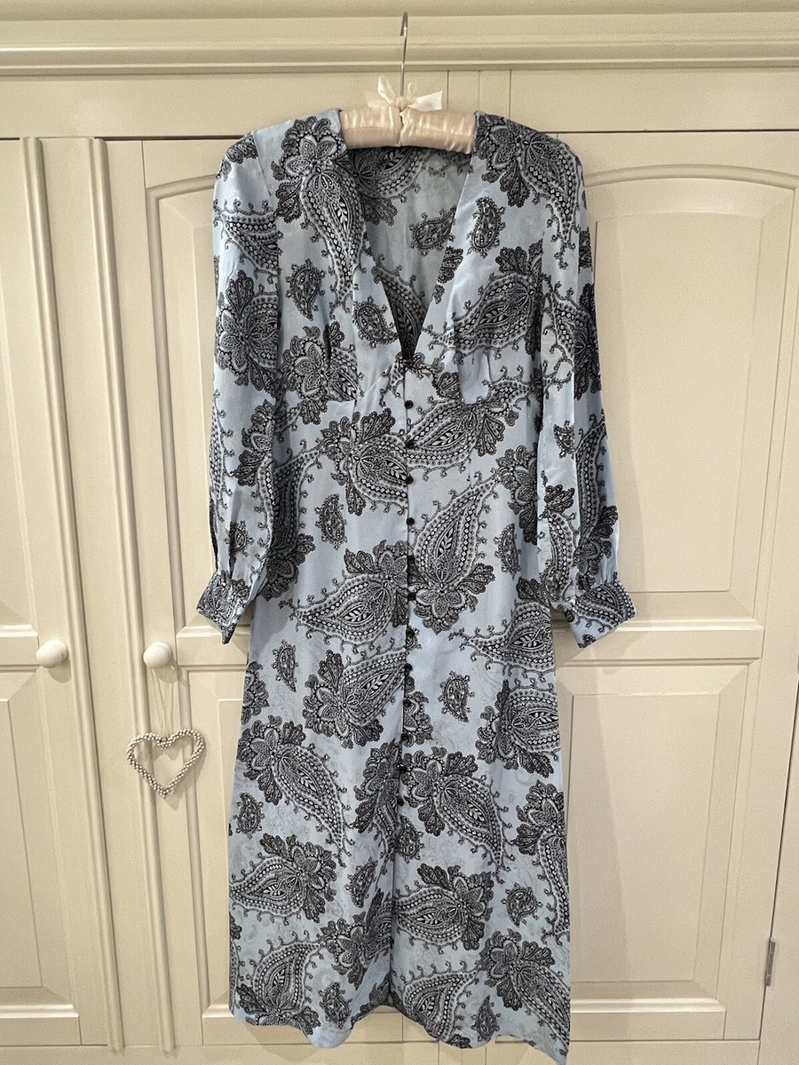 Sandro beane jacquard print blue black silk Revolve Net A Porter