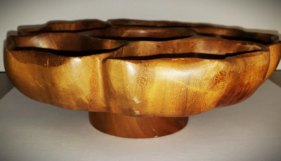 Vintage MCM Lailani Monkey Pod Pupu Platter Lazy Susan Signed Hawaii 11.5" - Image 2 of 4