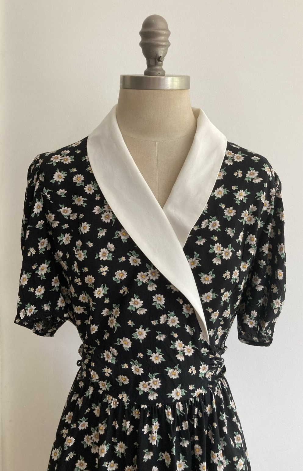 Vintage 1980s Black/White Floral St Michael Dress, 12 UK 2