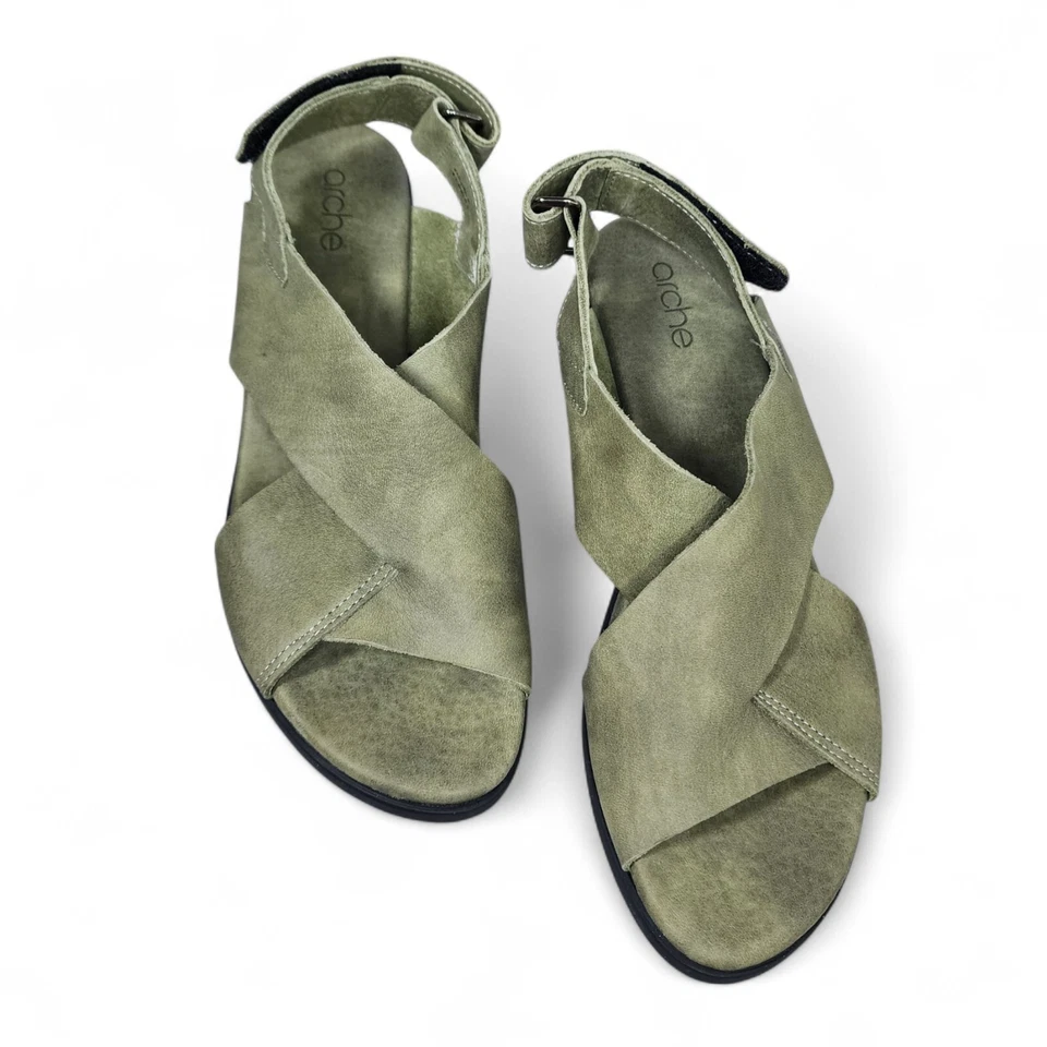 Sandalias ARCHE Matcha Verde Cuero Nobuck Correa Cruzada Eslinga Trasera Talla 5.5 Francia Foto 3 de 4