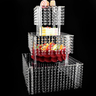 Cake Stand Acrylic Crystal Beaded Dessert Holder for Birthday Wedding Party