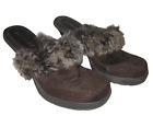 Dollhouse Women'S Brown Suede Faux Fur Mules Shoes Sz 7M