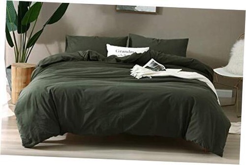 3Pcs Queen Size 100% Washed Cotton Duvet Cover Set,Fade-Resistant Linen