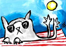 Print Of Cat Painting Aceo Beach Tabby Kitten Miniature Folk Art Samantha McLean