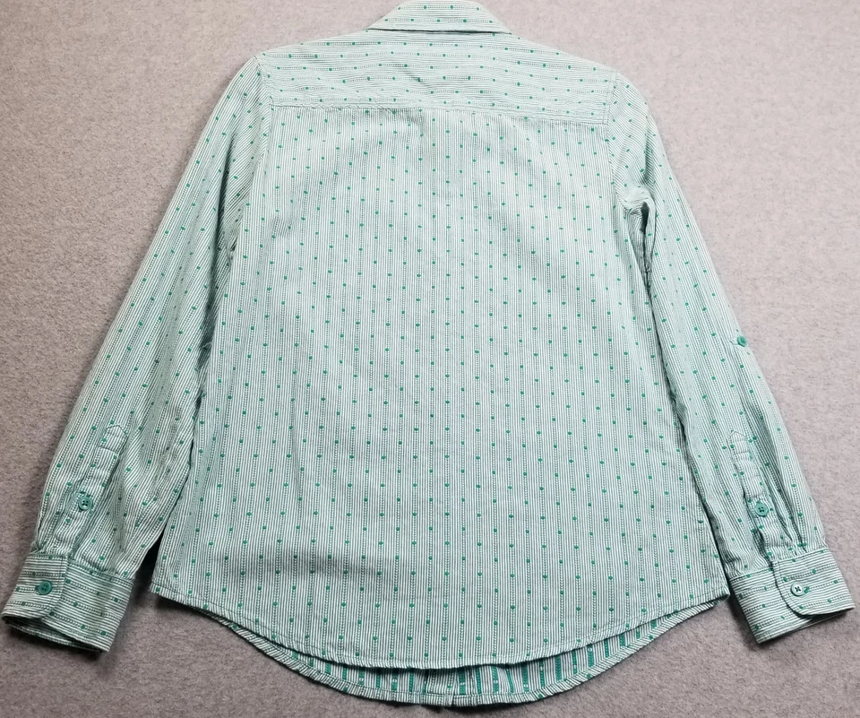 Camisa Kim Rogers Abotonada Para Mujer Pequeña S Verde Blanco Rayas Lunares Algodón Foto 4 de 4