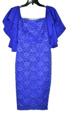 ASOS Lace Bardot Midi Dress With Extreme Ruffle Sleeves (Size 6) Blue NEW 