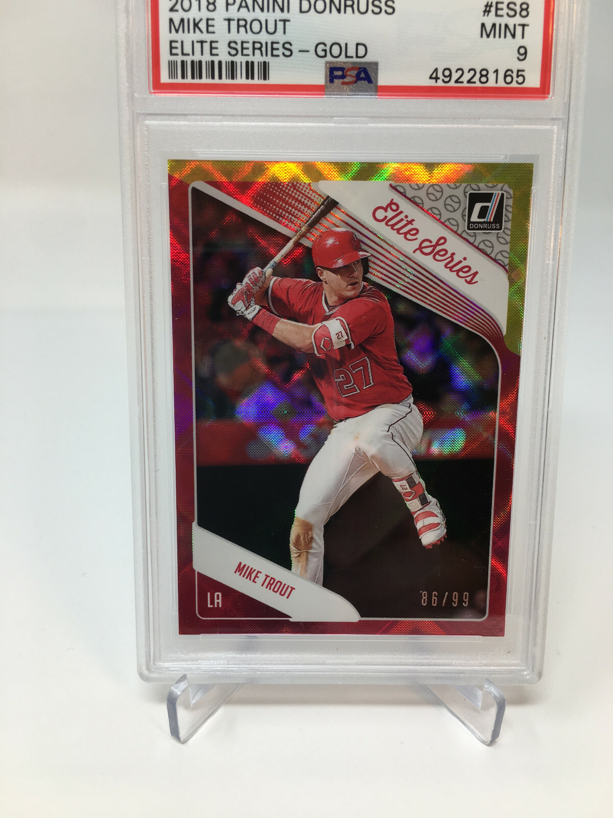 2018 Panini Donruss #ES8 Mike Trout GOLD Serial #86/99 PSA 9 view 1